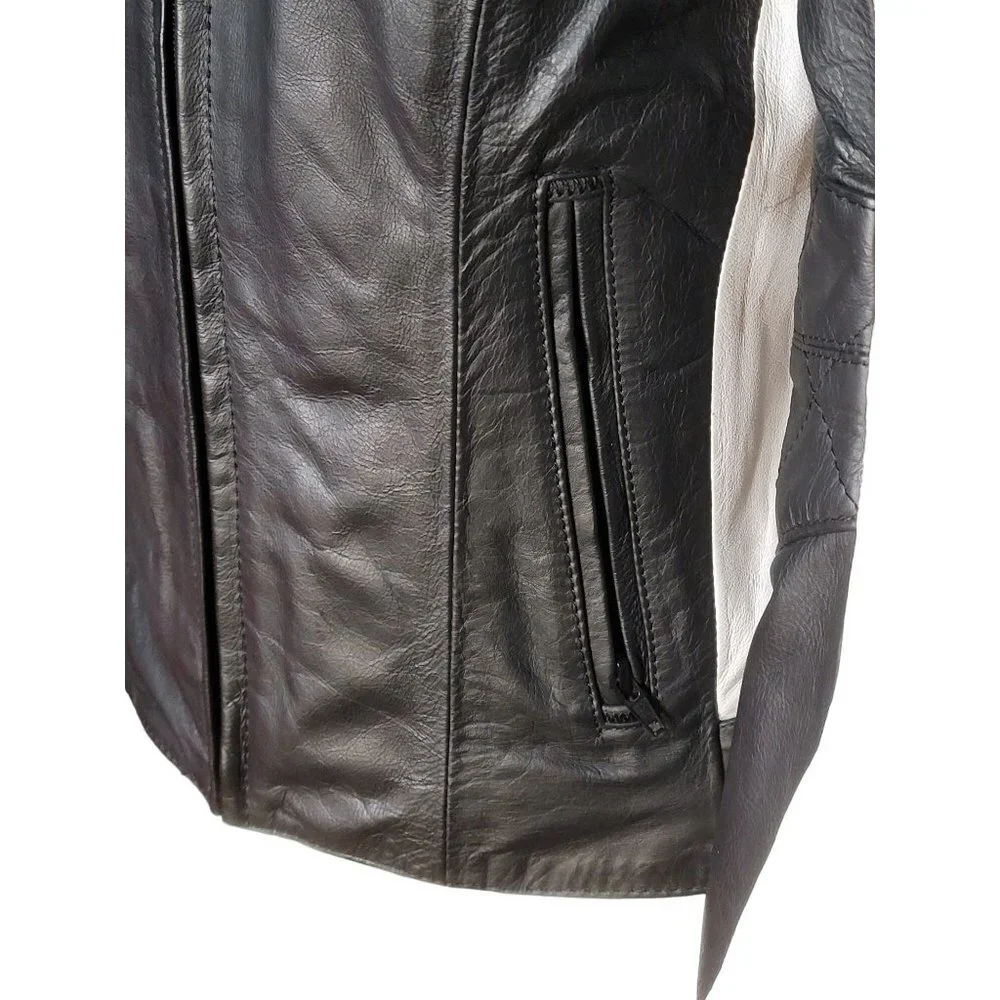 Z1R Nectar Womens LG Black White Leather Motorcycle Jacket Removable Pads Liner - Picture 6 of 14